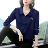 polo shirt for women, long-sleeved loose top, new Spring and autumn style, lapel, versatile, elegant base layer, fashionable large-sized women's wear Specification image